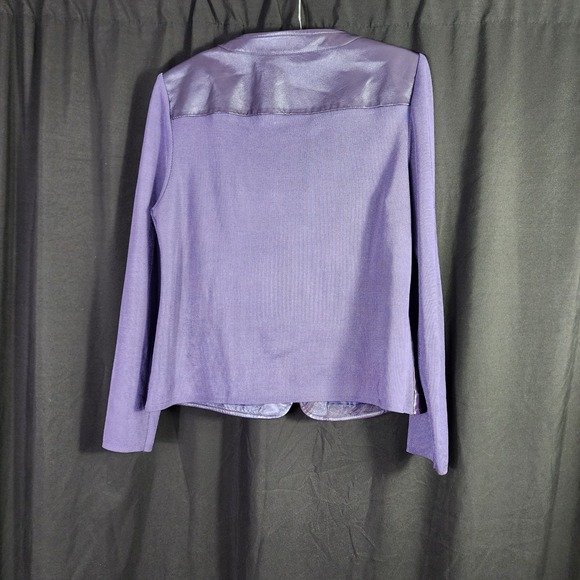 Peter Nygard Petites Purple Faux Leather Knit Jacket Womens L Embellished - Picture 3 of 7